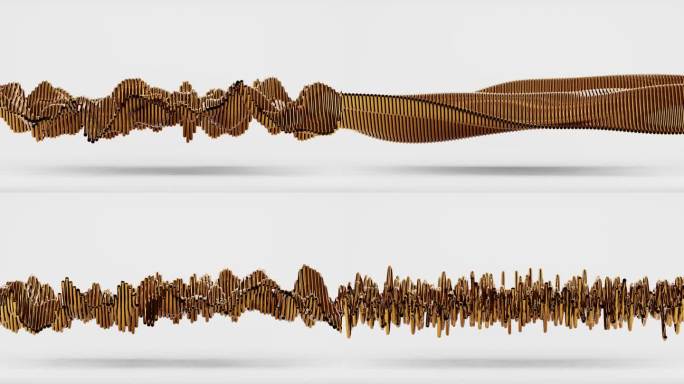 长铜管被漂浮在空间中的波浪弯曲，抽象的背景，概念当代设计艺术的循环