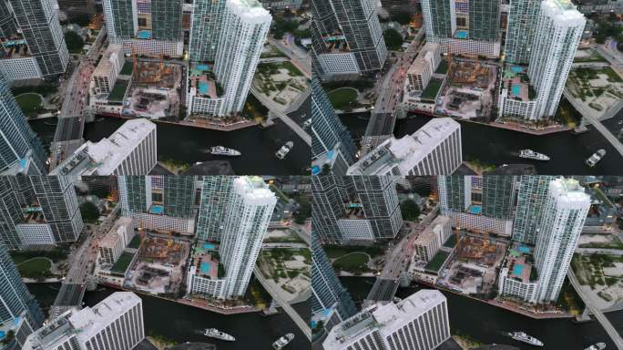 在布里克尔金融中心迈阿密河附近的建筑工地，无人机拍摄的景象。繁华大都市的建筑奇迹