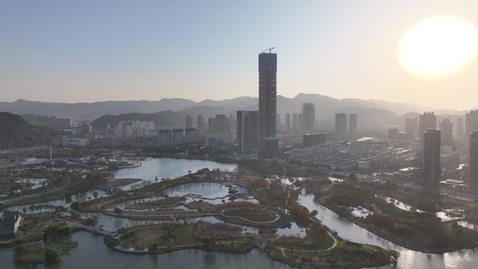 台州温岭九龙湖湿地公园航拍