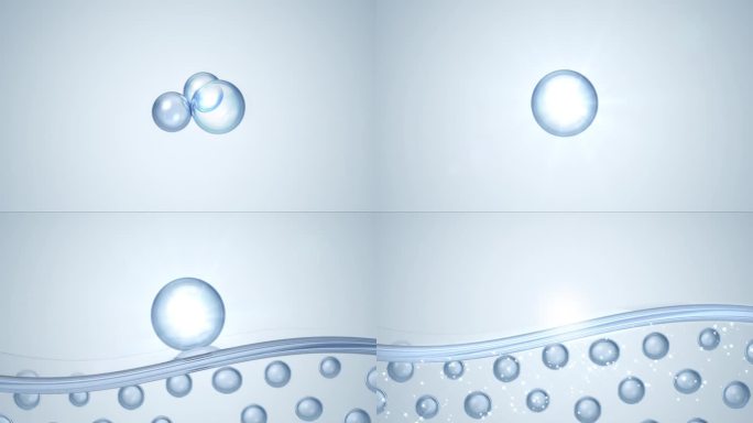 胶原蛋白精华或保湿油滴在松弛的皮肤细胞上，3D动画。
