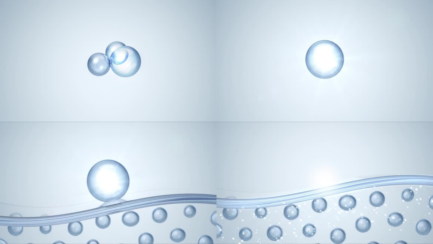胶原蛋白精华或保湿油滴在松弛的皮肤细胞上，3D动画。