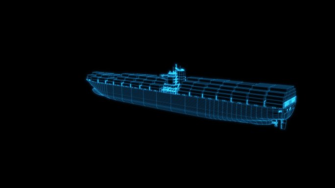 4K蓝色全息科技线框集装箱货船循环动画