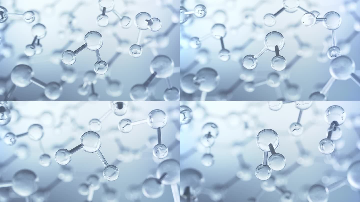 白色背景上的氢分子模型，3d动画。