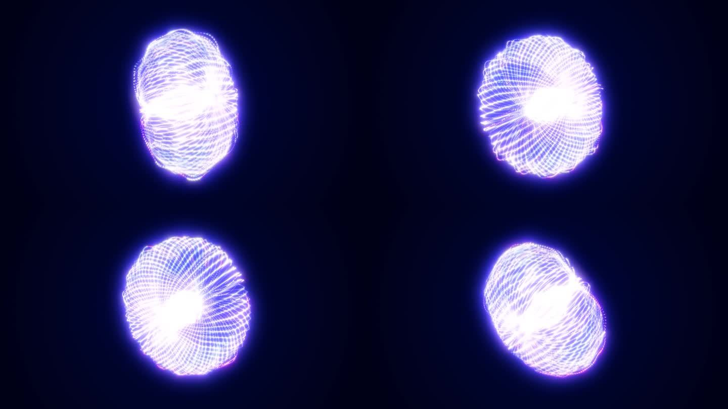抽象发光的圆形光能蓝色球体原子从线波点和粒子抽象背景