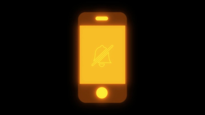 黑色背景上的霓虹灯静音模式智能手机图标。