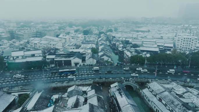 江南苏州姑苏虎丘留园山塘街阊门雪景