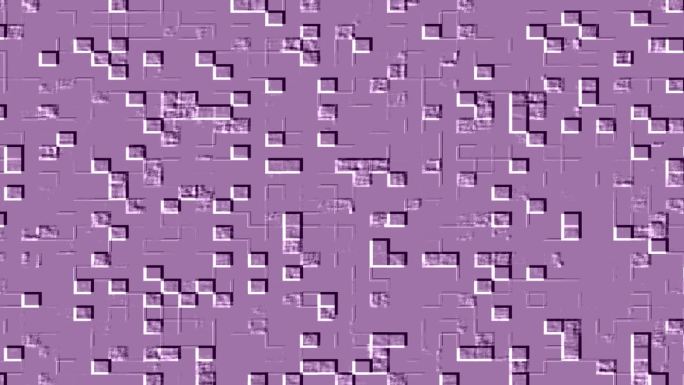 动画紫色背景与白色和不同色调的紫色像素块的模式。