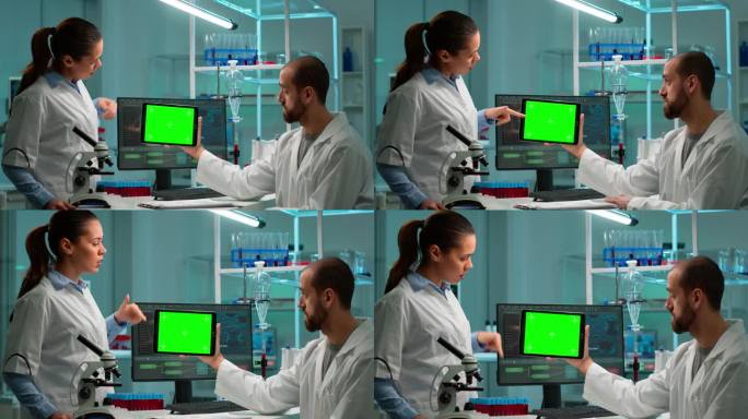 科学家们使用带有绿色色度键屏的平板电脑交谈