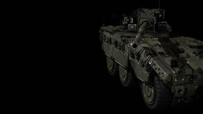 军事装甲坦克在运动中，在一个孤立的背景，3d渲染