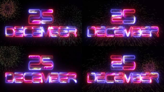 发光的霓虹文字图标25十二月粒子爆炸动画视频