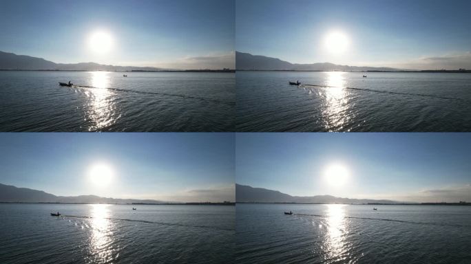 湖面 太阳 空境 水 氛围 渔船