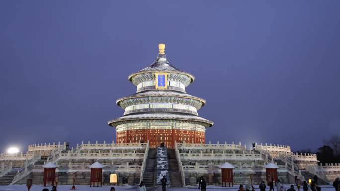 天坛 雪景 亮灯 夜景 可转延时 横屏