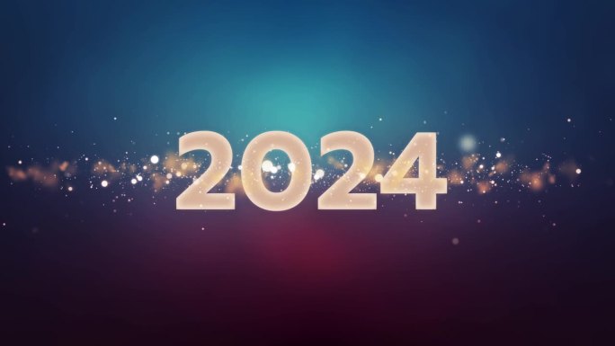 2023 2024变化新年快乐2024蓝红色散景颗粒闪闪发光奖项尘埃梯度抽象背景。
