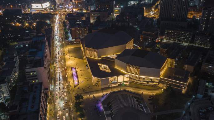 成都城市音乐厅夜景航拍延时摄影4K
