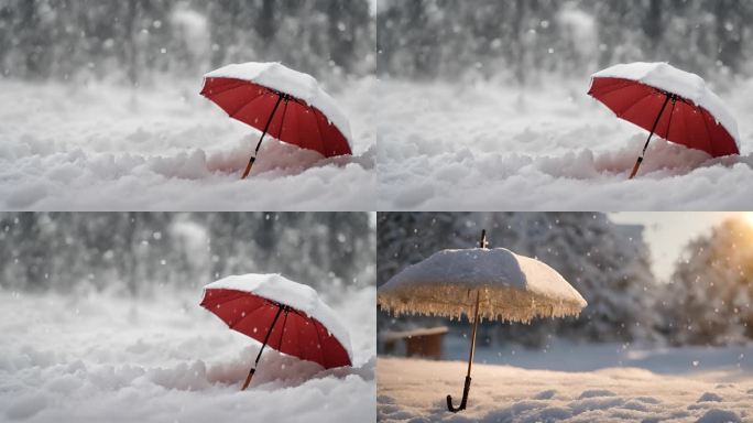 一把伞在雪地里意境