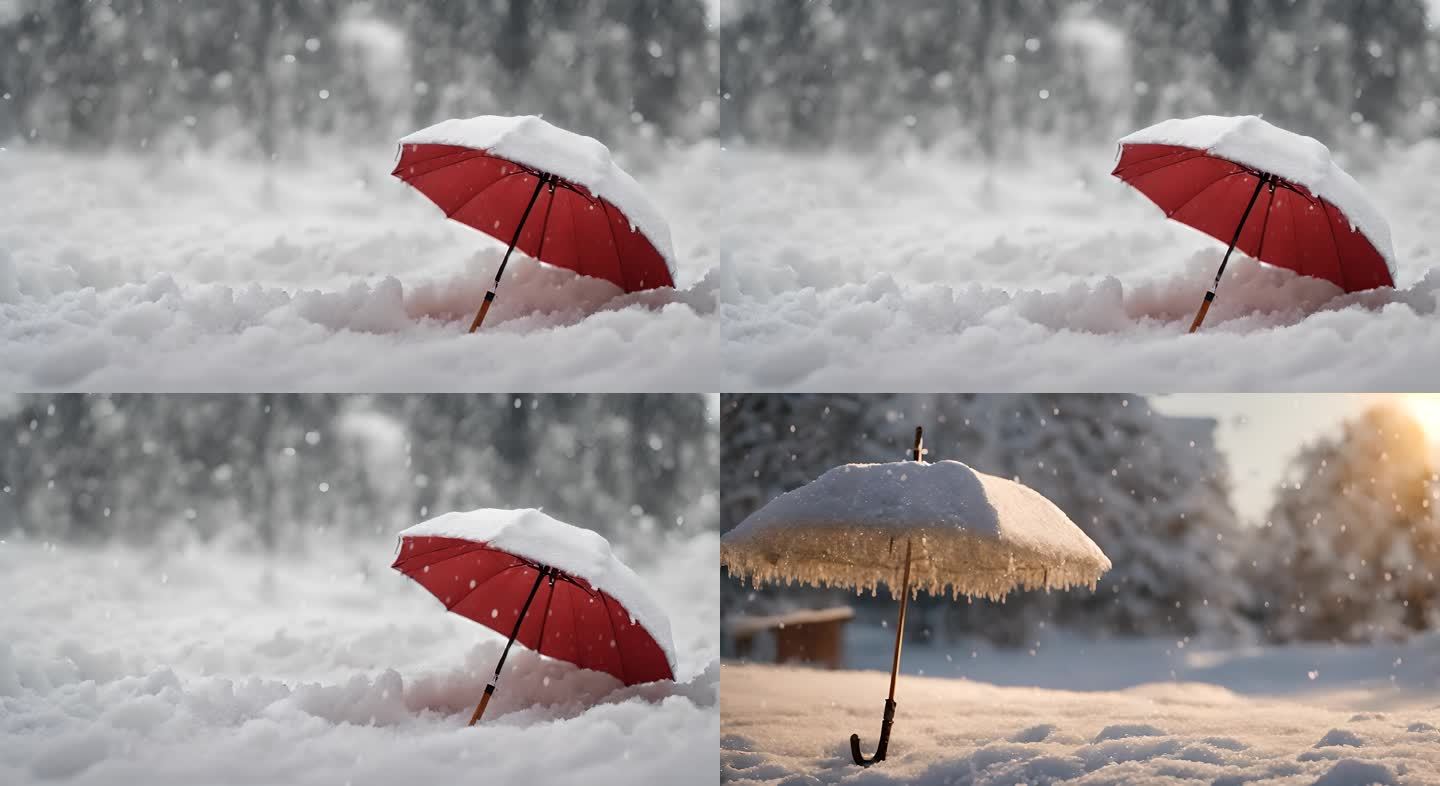 一把伞在雪地里意境