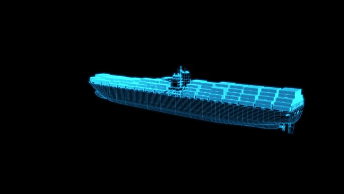 4K全息蓝色科技线框集装箱货船动画