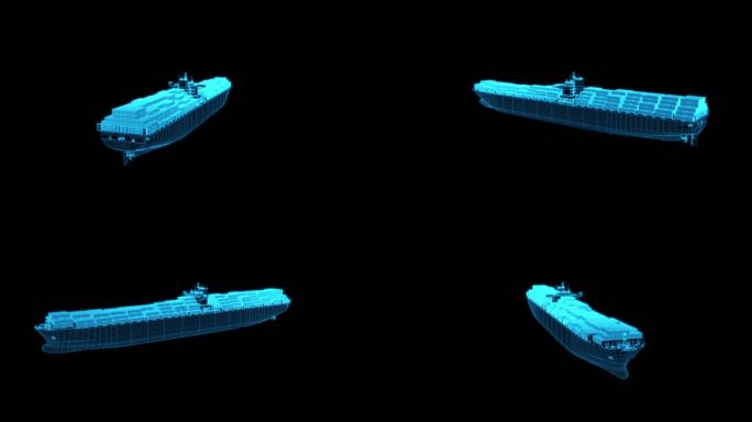 4K全息蓝色科技线框集装箱货船动画