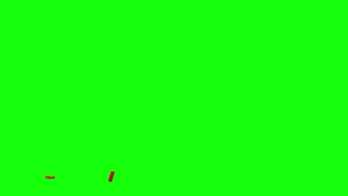 两个砖块从屏幕左侧滑动并停止在想象的平面上，绿色屏幕背景，动画覆盖色度键混合选项视频。砖头扔了。