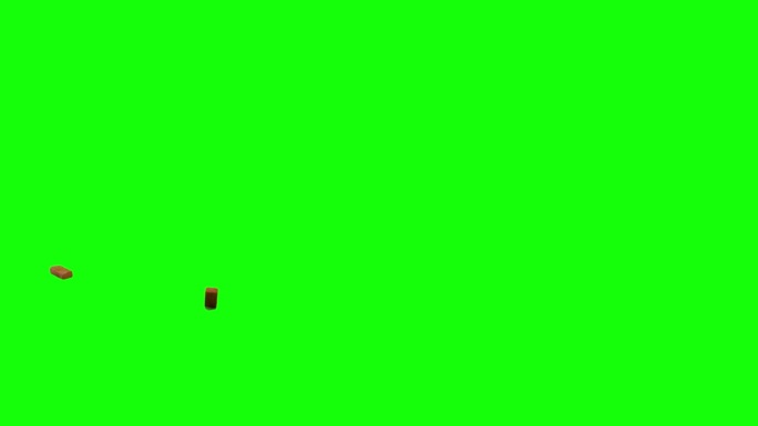 一对砖从屏幕左侧滑动，并在想象的平面上散射，绿色屏幕背景，动画覆盖视频的色度键混合选项。砖头扔了。