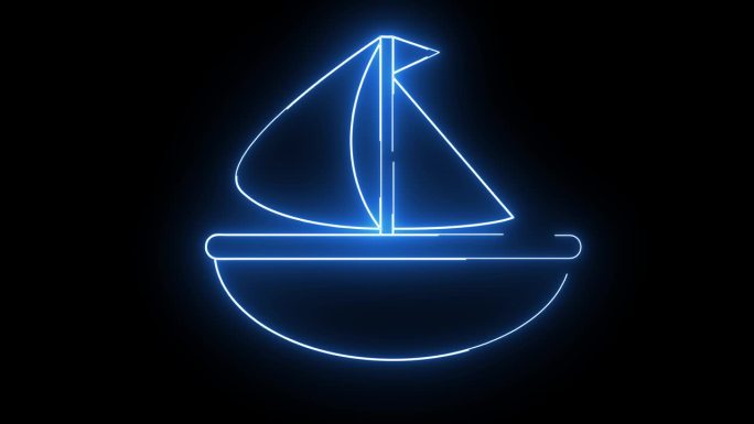 动画船图标与发光的霓虹灯效果