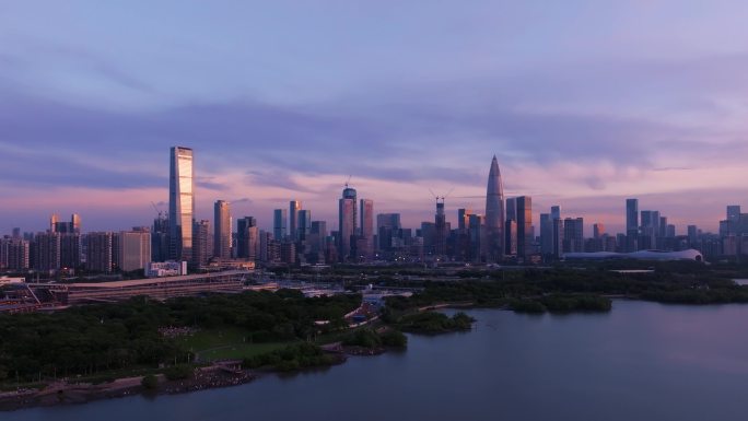 清晨深圳湾人才公园航拍空镜