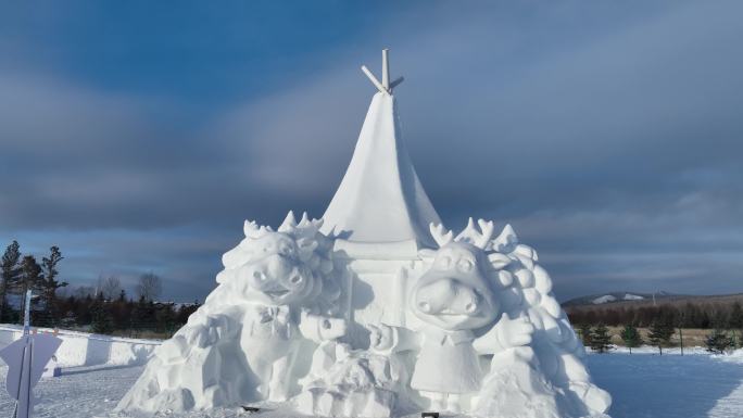 内蒙古敖鲁古雅驯鹿元素精美雪雕