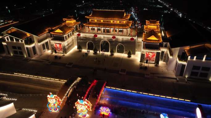 4K中国古典小镇春节元宵节夜景航拍