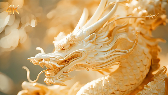 中国龙的立体形象 木雕象牙金属金光闪闪