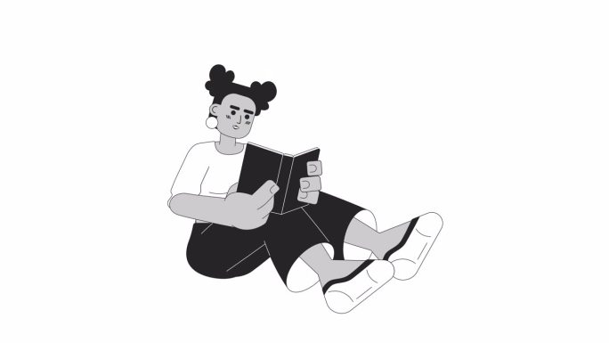 非裔美国女孩阅读2D人物动画书