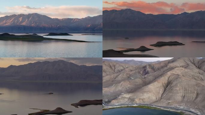 延时航拍西藏阿里班公湖自然风光