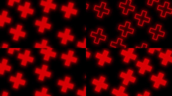 黑色屏幕上红色旋转十字的循环纹理。
