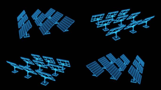 4K全息蓝色科技线框太阳能电池板