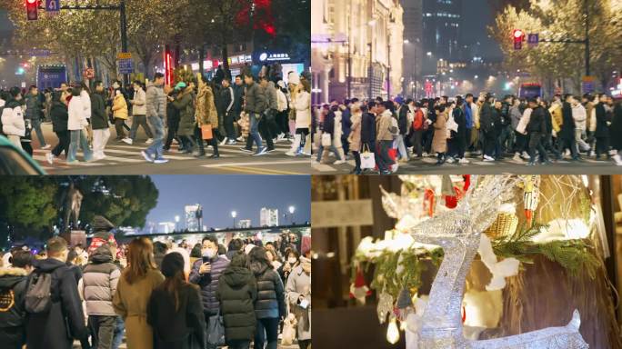 4K上海南京路 外滩  人群