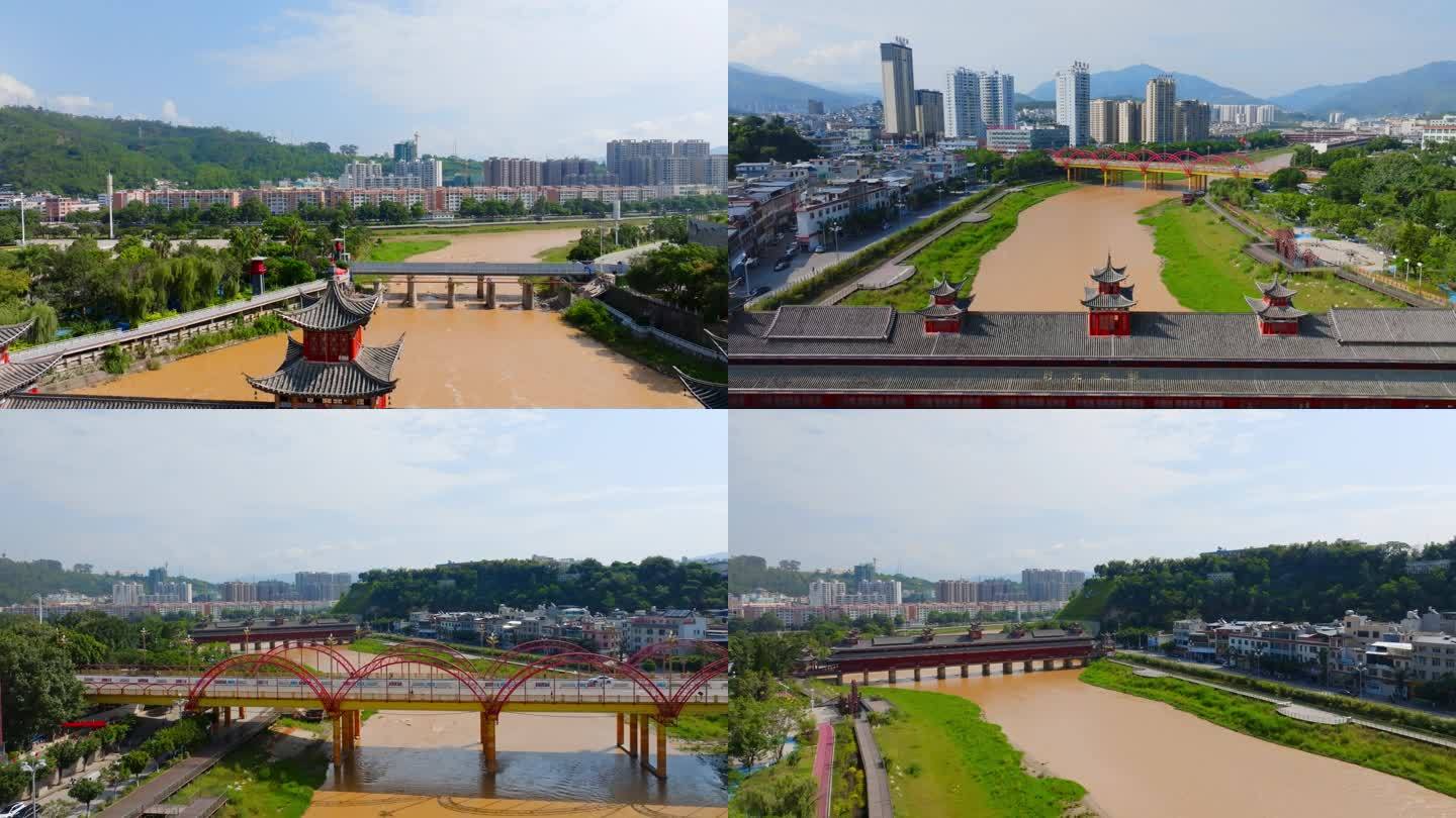 临沧云县地标民族特色建筑廊桥时光走廊航拍
