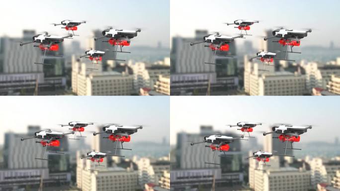 消防无人机概念，用空中飞行的无人机灭火