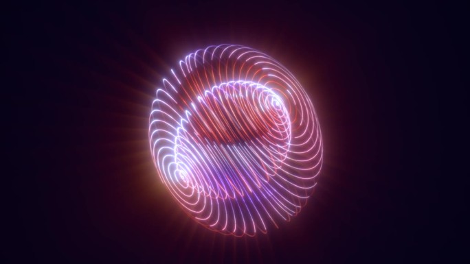 抽象发光环光高科技能量紫色圆球球原子能量块从线条和粒子未来，抽象的背景
