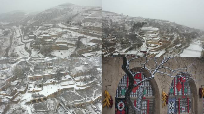 航拍高清窑洞雪景-陕西绥德