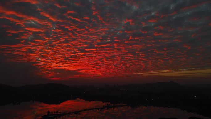 增城荔湖夕阳晚霞火烧云