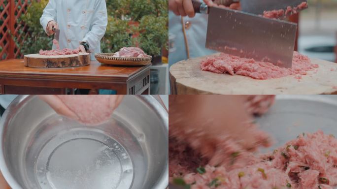 剁肉末、肉饼鸡制作