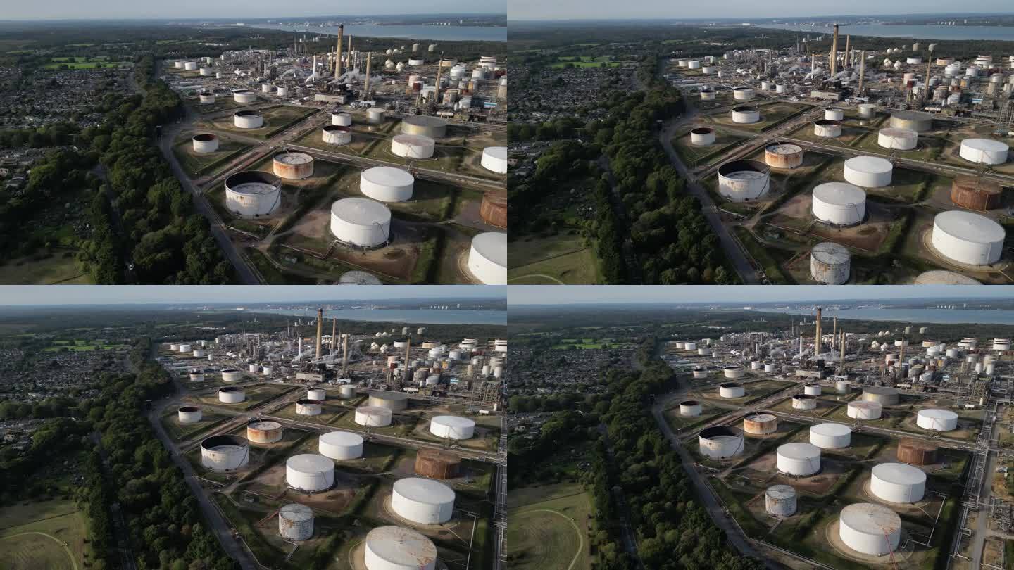 英国炼油厂福利储油罐鸟瞰图