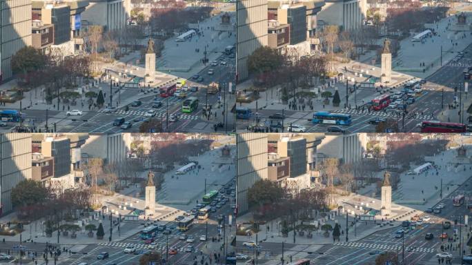 韩国首尔4K延时拍摄，秋天光化门广场的城市天际线延时拍摄
