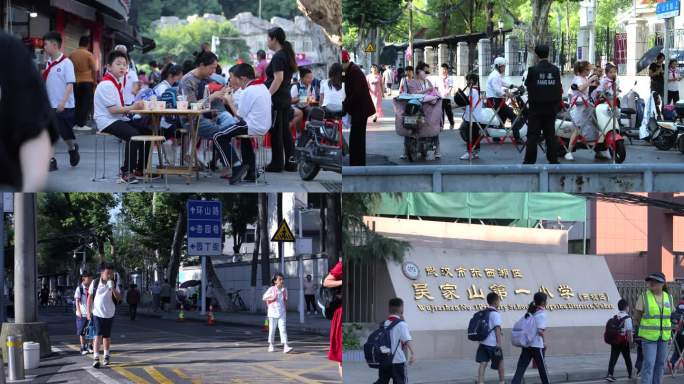 送小学生上学学校门前场景