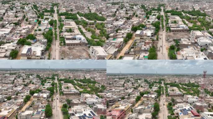 巴基斯坦信德省米尔布尔卡斯市人口稠密的城区鸟瞰图