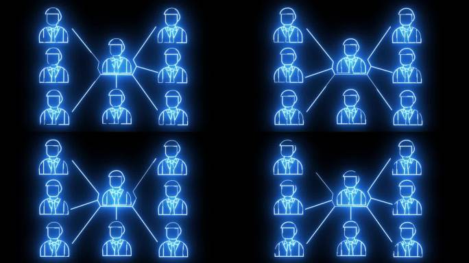 动画的工人网络图标与发光的霓虹灯效果。4k视频质量