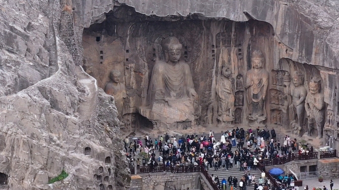 文旅旅游4K航拍河南洛阳龙门石窟景区