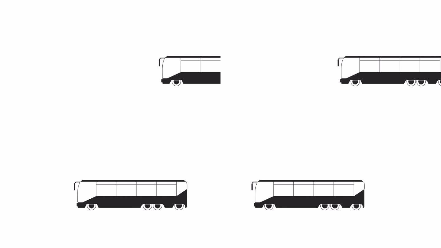 城市公交公共交通车辆行驶bw轮廓2D对象动画