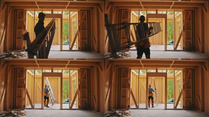 一个人的建筑工地概念与木屋结构