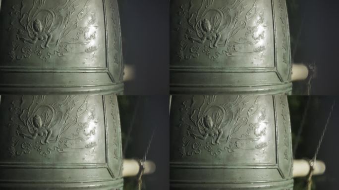 古老的大型日本铜钟，近距离细节