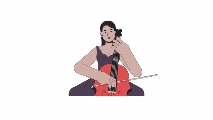 中东成年女子大提琴手演奏线2D人物动画